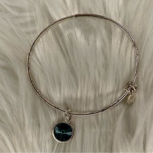 Alex and Ani Shiny Silver May Birthstone Emerald Crystal Charm Bangle Bracelet
